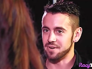 busty trans babe invited into bareback threeway