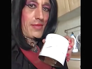 pigtailed ladyboy strips and swallows cock in pov in shower