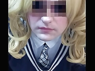 crossdresser jerks off and cum