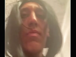 thai ladyboy mos stroking her big dick and playing with dildo