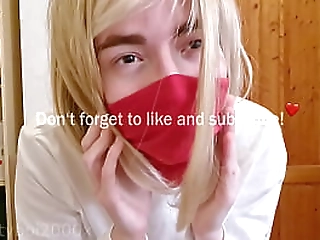 teen sissy femboy slut jerking and shooting a load in pantyhose