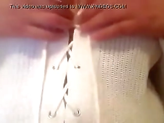 stocking japanese shemale anal plug cumshot