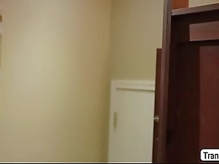 ts lena kneels and suck her employees cock