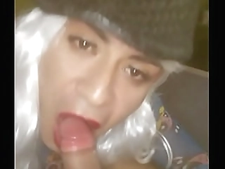 tattooed tranny jerking off her hard dick