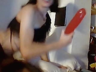 teen sissy in webcam with a big dildo