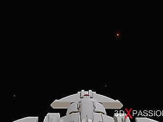 sci-fi sex. 3d hot alien dickgirl plays with a sexy girl in the space station