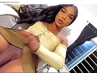 ebony caramel tranny strokes big cock for you