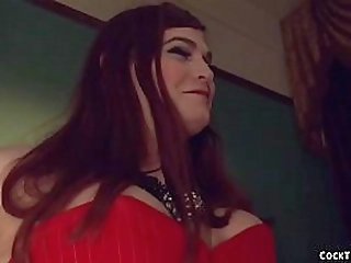 redhead ts fucks blonde after pool game