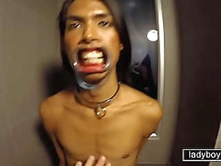 extreme asian ladyboy pissing and deepthroat blowjob puking