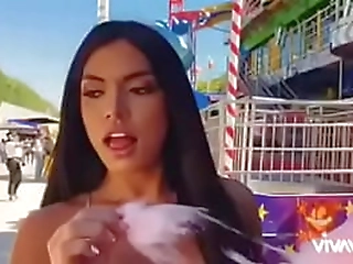 colombian tgirl angie stripping and stroking her shecock