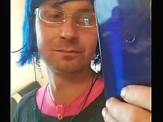 fantasy cosplay ladyboy ae stuffs tgirl pussy with glass toy