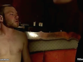 big cock busty ts fucks tied guy