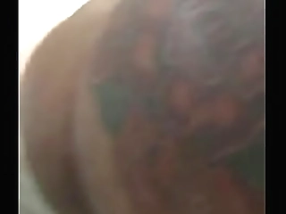 tattooed shemale jacking off her big dick