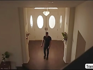 ts melanie kneels and give guy a blowjob