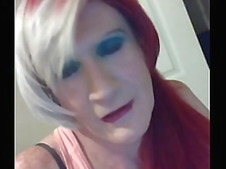 sexy ladyboy jerking her cock on cam